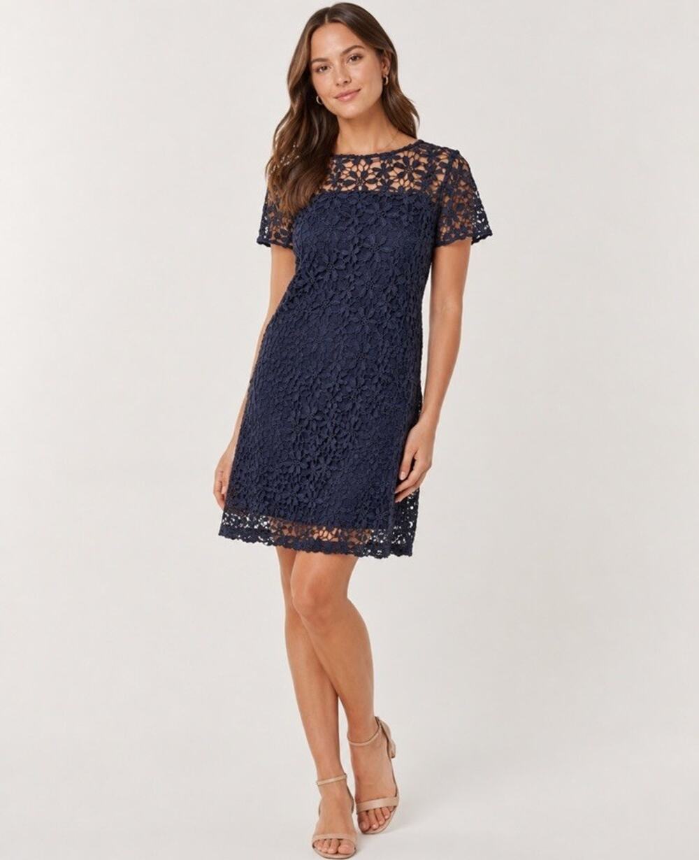 Hollister Women’s Navy Short Sleeve Eyelet Lace Dress Sz 9 Cottagecore Crochet